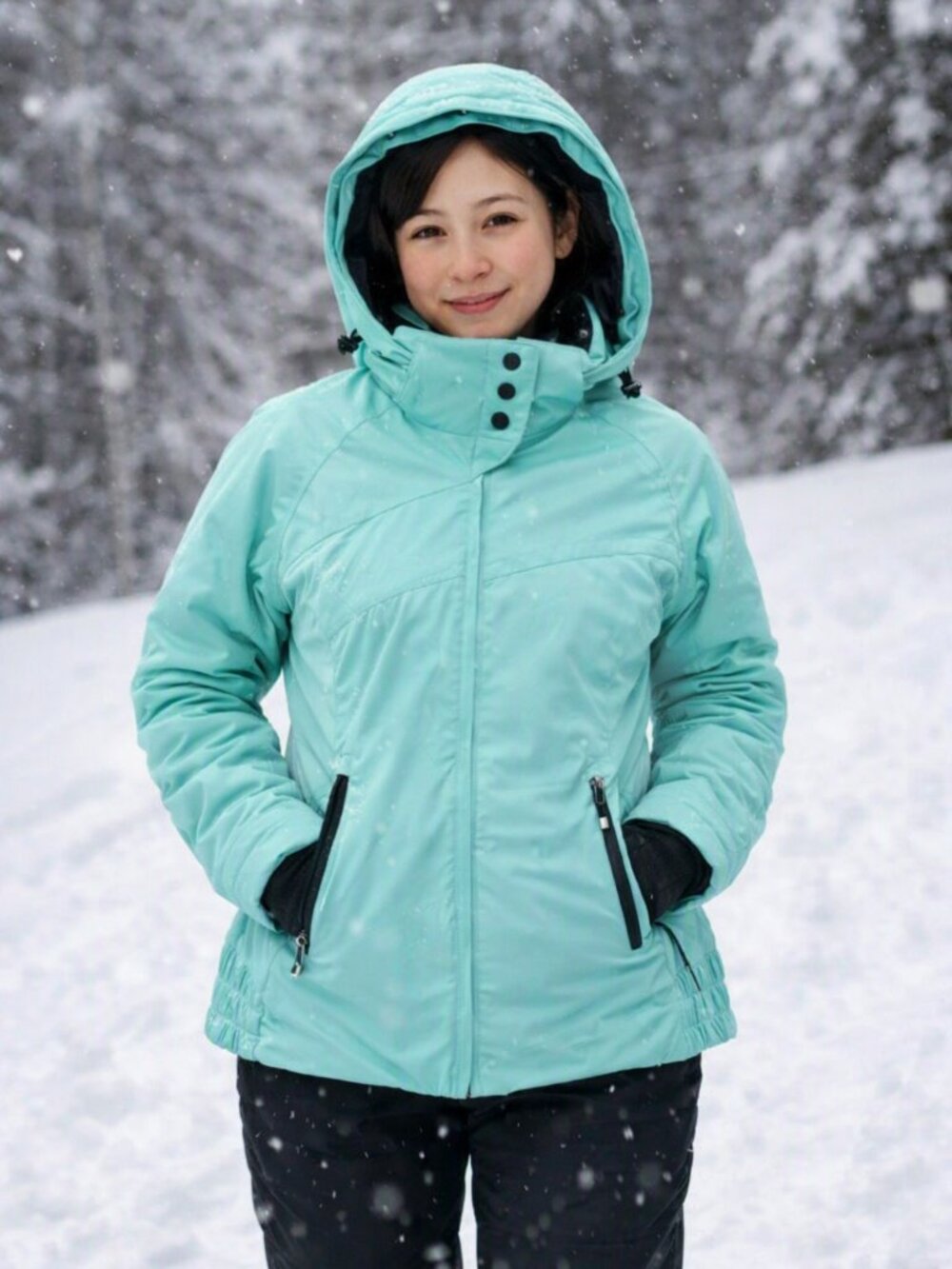 Obermeyer Womens Ski Jacket Size Petite 4 Mint Blue Hooded Winter Snow Coa